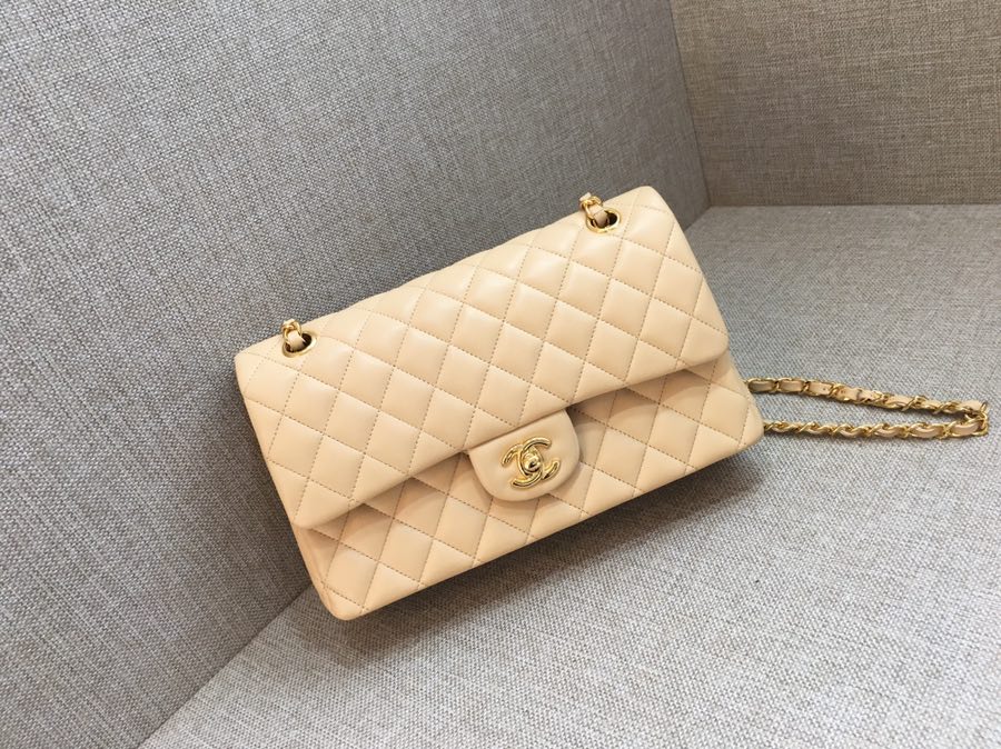 Medium Classic Flap Lambskin Bag AO1112 Apricot/Gold